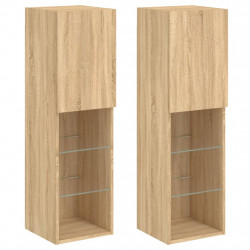 Szafki TV, z LED, 2 szt., dąb sonoma, 30,5x30x102 cm