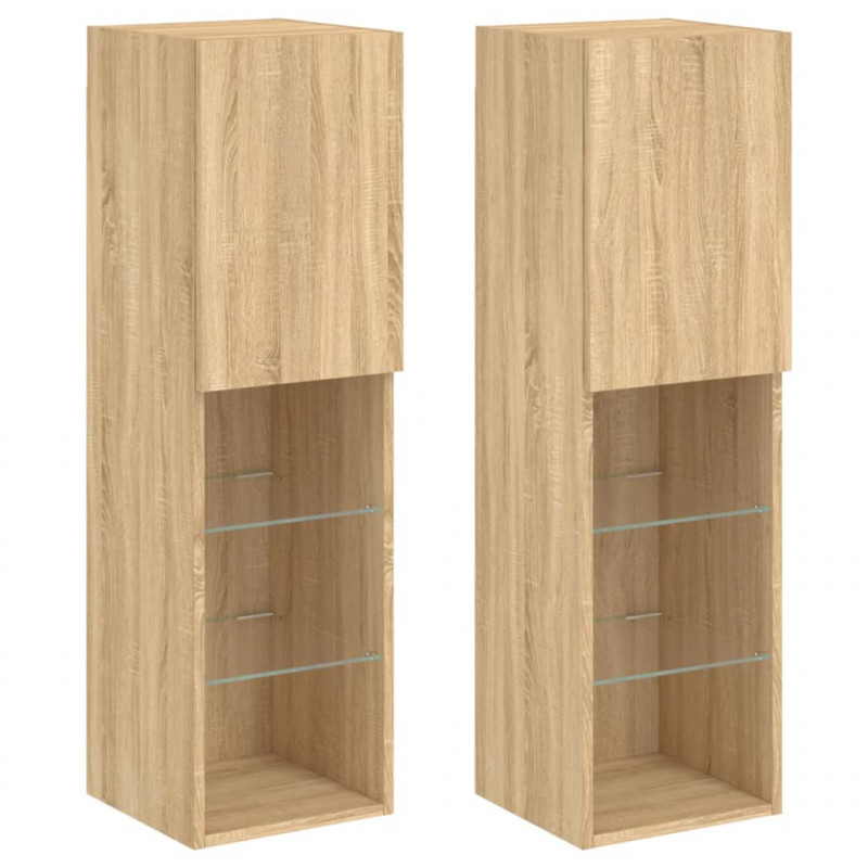 Szafki TV, z LED, 2 szt., dąb sonoma, 30,5x30x102 cm
