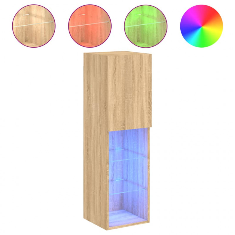 Szafki TV, z LED, 2 szt., dąb sonoma, 30,5x30x102 cm