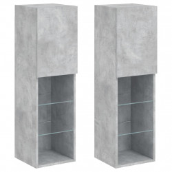 Szafki TV, z LED, 2 szt., szarość betonu, 30,5x30x102 cm