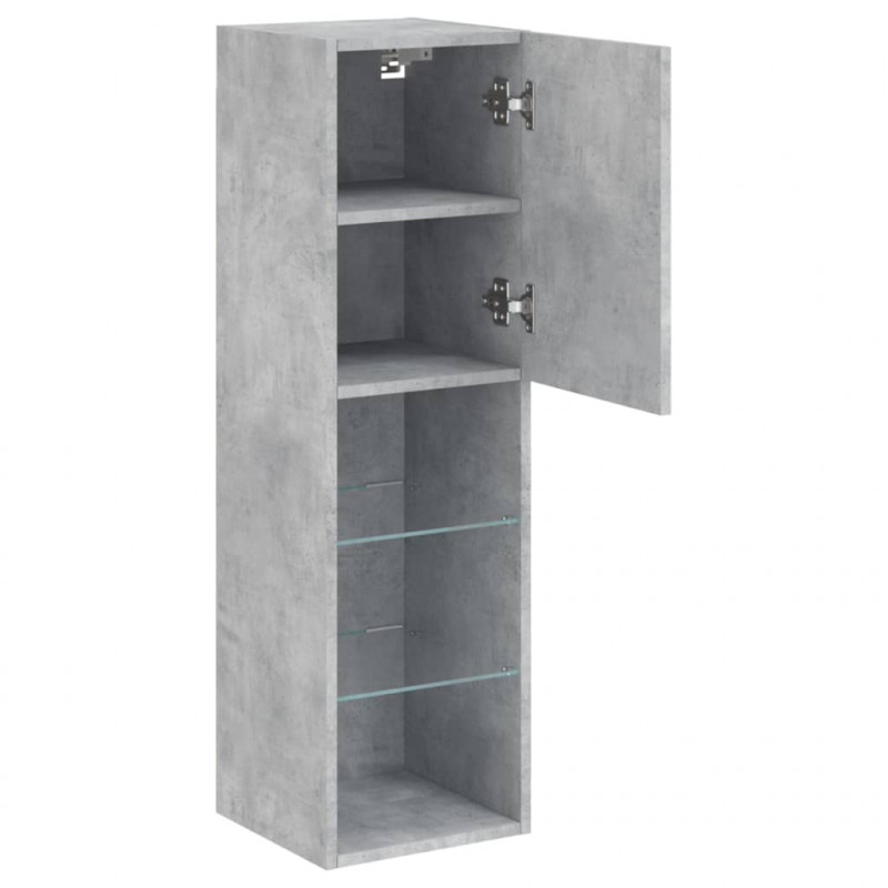 Szafki TV, z LED, 2 szt., szarość betonu, 30,5x30x102 cm