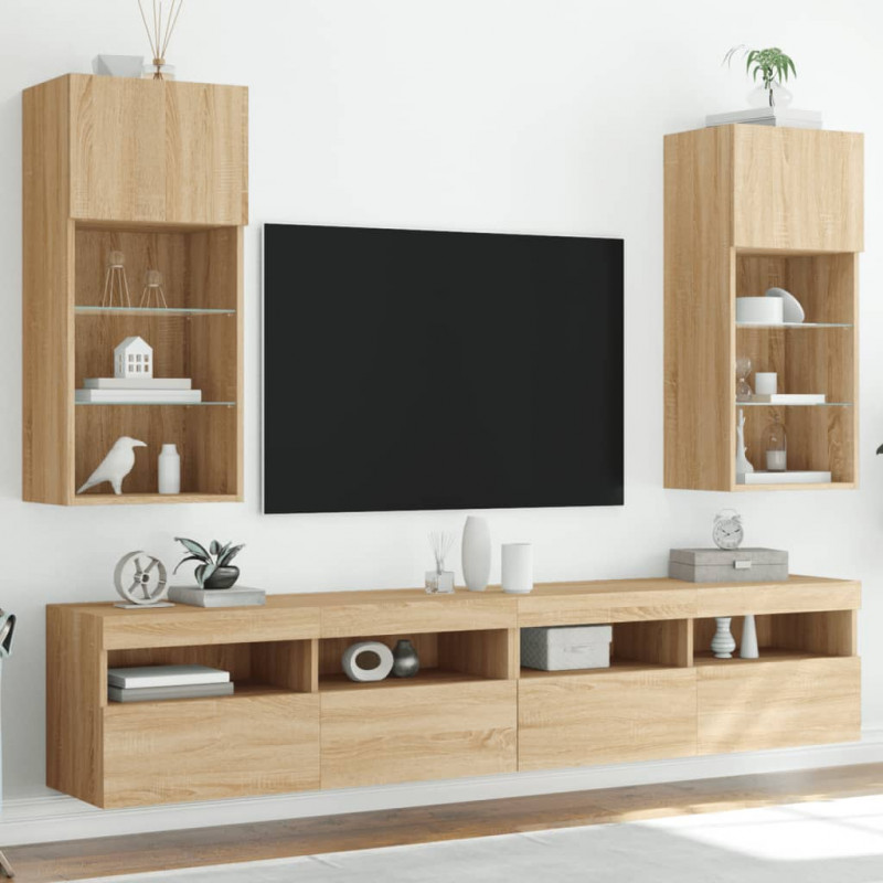 Szafki TV, z LED, 2 szt., dąb sonoma, 40,5x30x90 cm