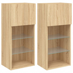 Szafki TV, z LED, 2 szt., dąb sonoma, 40,5x30x90 cm