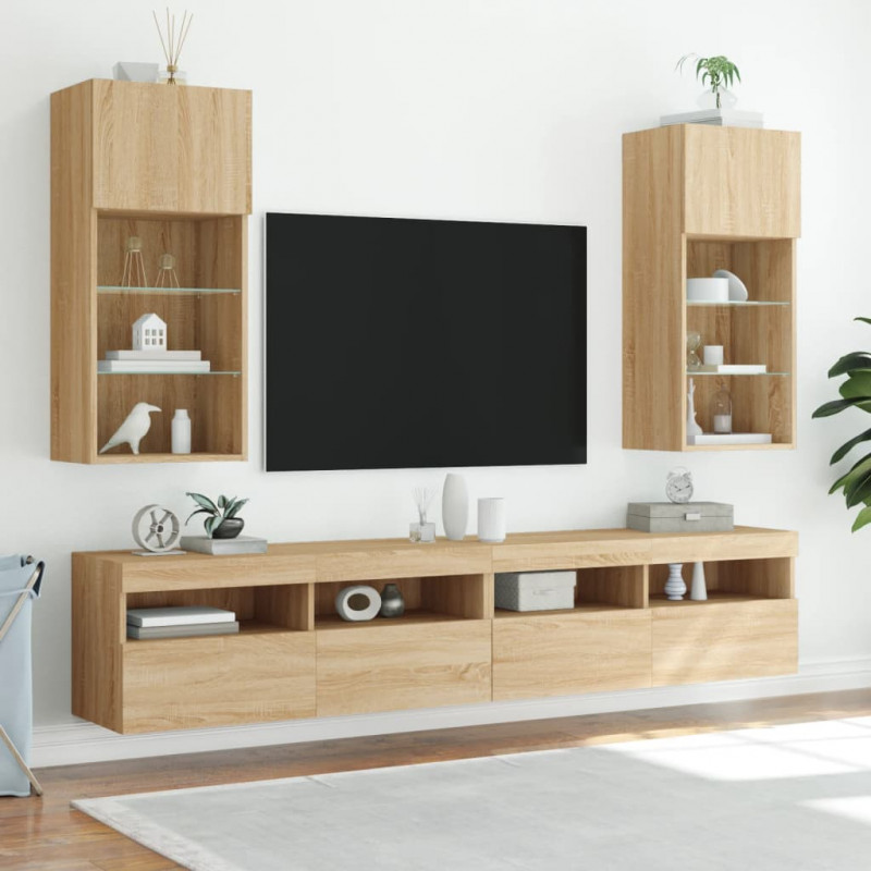 Szafki TV, z LED, 2 szt., dąb sonoma, 40,5x30x90 cm