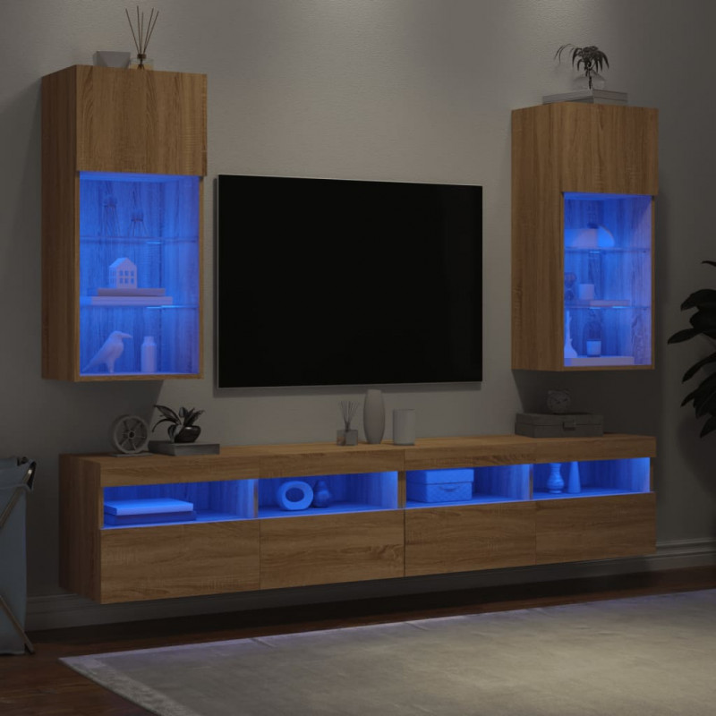 Szafki TV, z LED, 2 szt., dąb sonoma, 40,5x30x90 cm