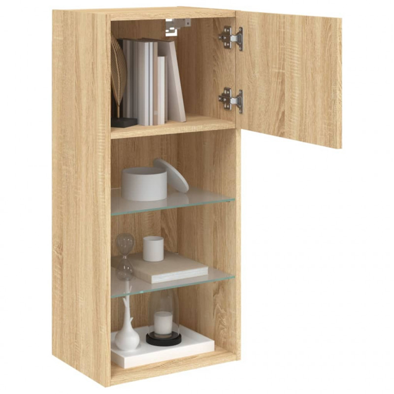 Szafki TV, z LED, 2 szt., dąb sonoma, 40,5x30x90 cm