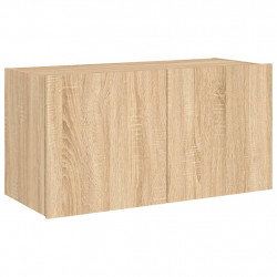 Ścienna szafka TV z LED, dąb sonoma, 80x35x41 cm