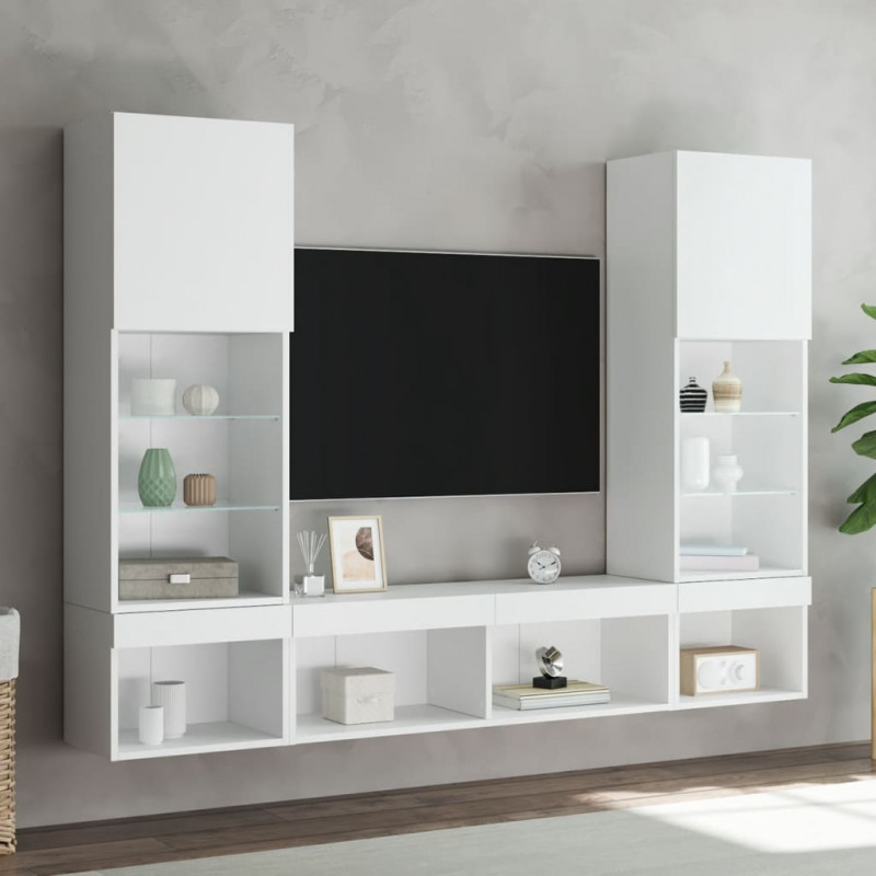 5-częściowy zestaw mebli TV z LED, biały