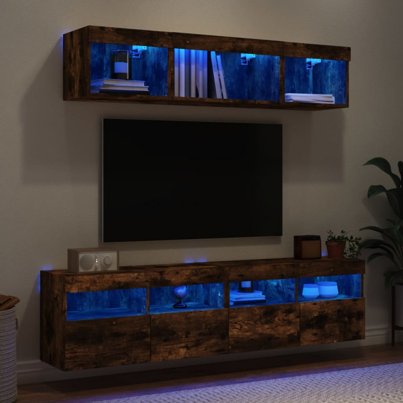5-częściowy zestaw mebli TV z LED, przydymiony dąb