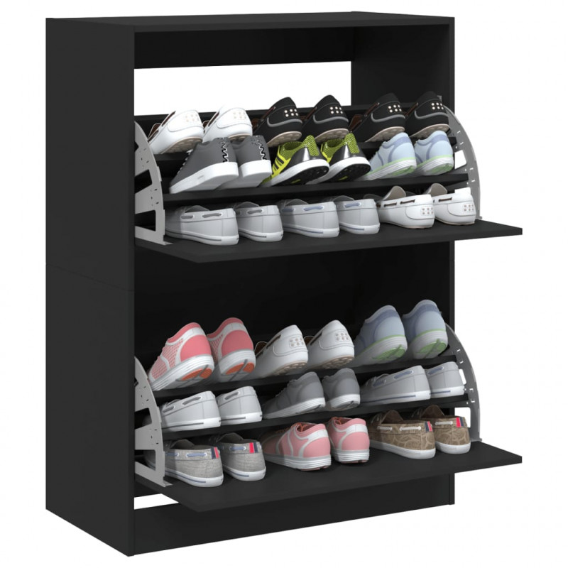 Szafka na buty z 2 uchylanymi szufladami, czarna, 80x42x108 cm