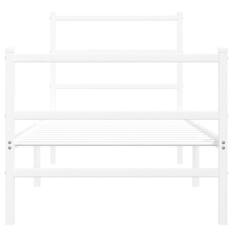 Metalowa rama łóżka z wezgłowiem i zanóżkiem, biała, 75x190 cm