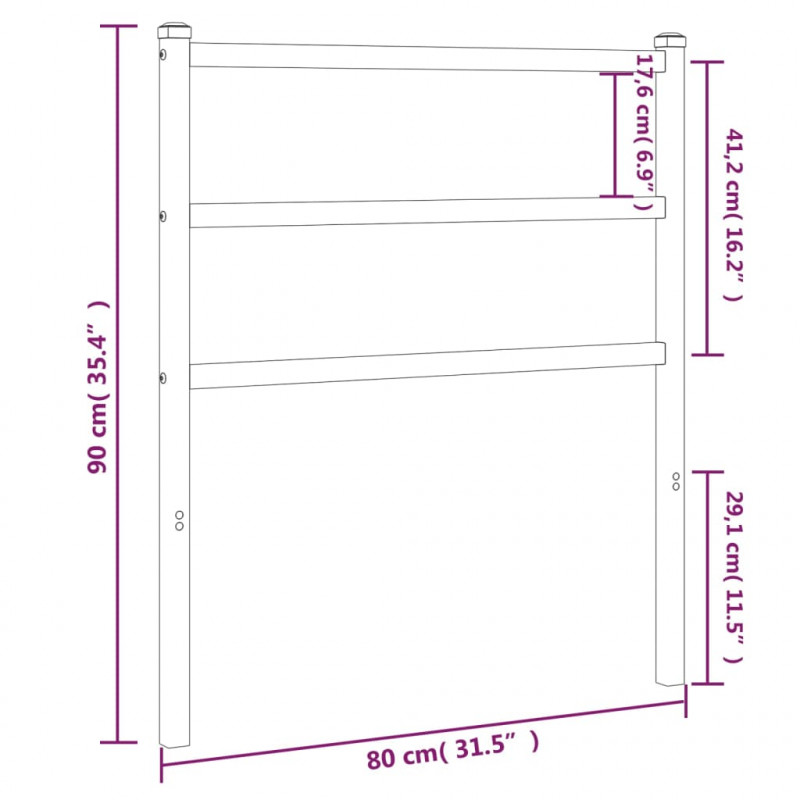 Metalowe wezgłowie, czarne, 75 cm