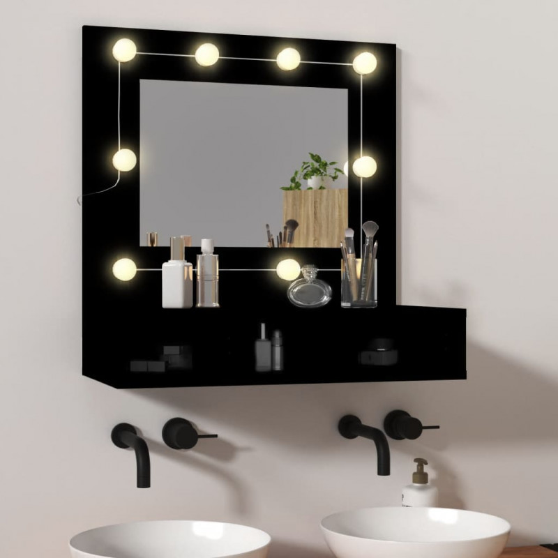 Szafka z lustrem i oświetleniem LED, czarna, 60x31,5x62 cm