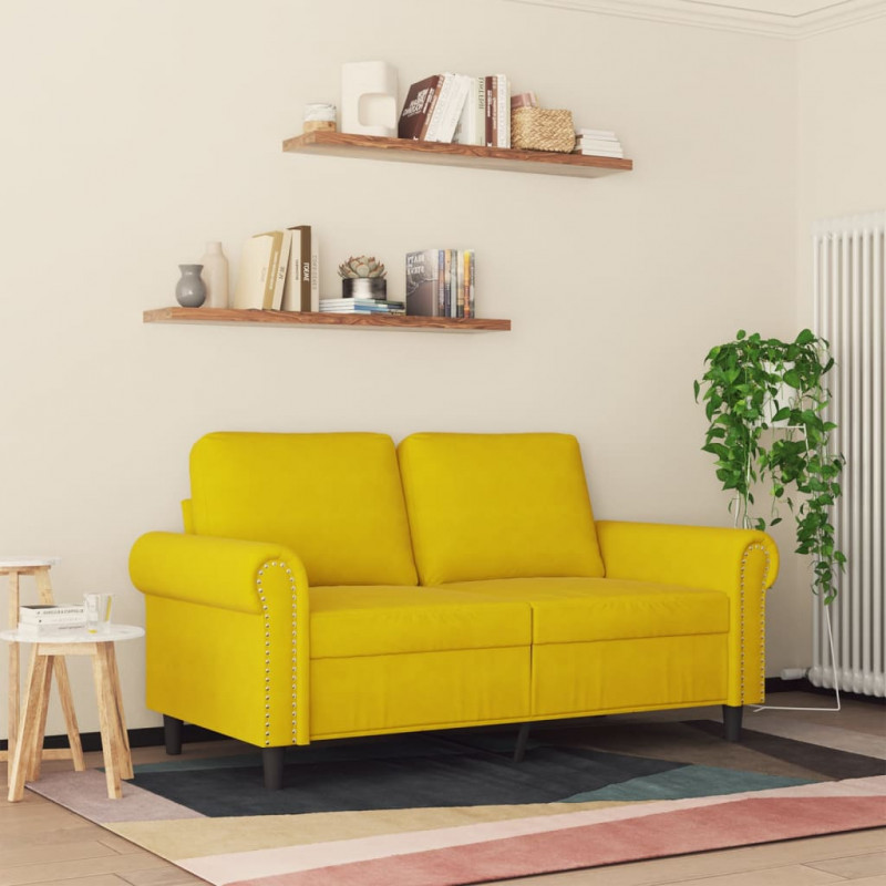 Sofa 2-osobowa, żółta, 120 cm, tapicerowana aksamitem