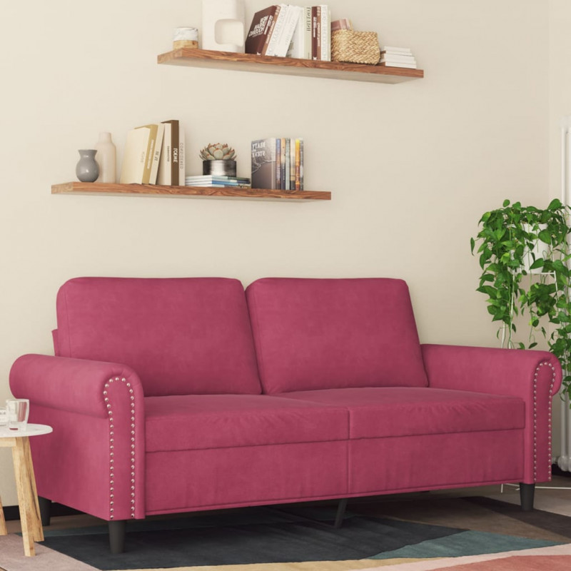Sofa 2-osobowa, winna czerwień, 140 cm, tapicerowana aksamitem