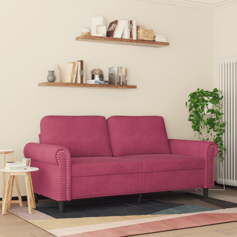 Sofa 2-osobowa, winna czerwień, 140 cm, tapicerowana aksamitem