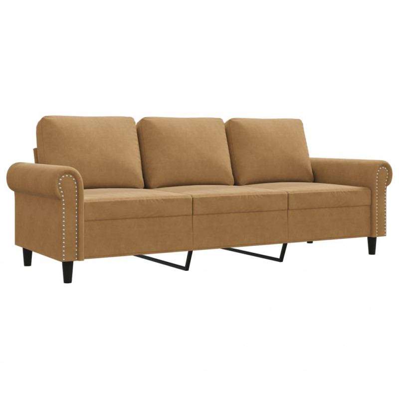 Sofa 3-osobowa, brązowa, 180 cm, tapicerowana aksamitem