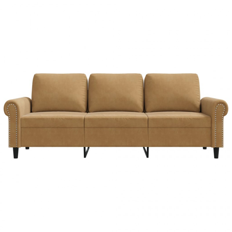 Sofa 3-osobowa, brązowa, 180 cm, tapicerowana aksamitem