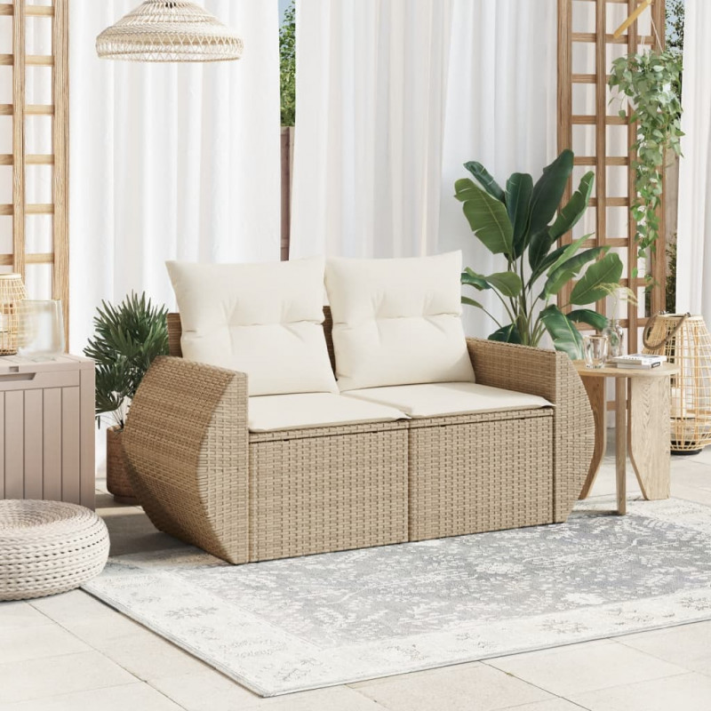 Sofa ogrodowa z poduszkami, 2-osobowa, beż, polirattan