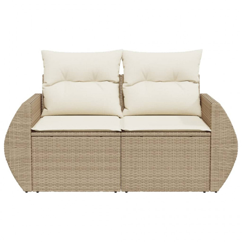 Sofa ogrodowa z poduszkami, 2-osobowa, beż, polirattan