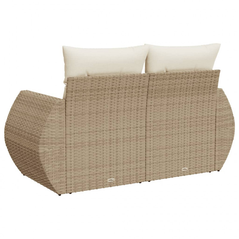 Sofa ogrodowa z poduszkami, 2-osobowa, beż, polirattan