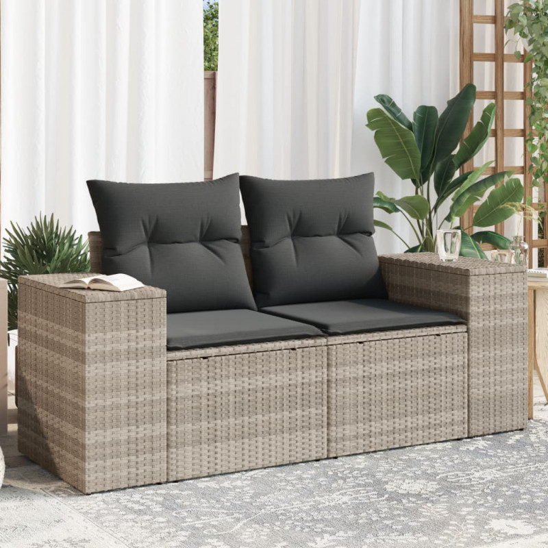 Sofa ogrodowa z poduszkami, 2-osobowa, jasnoszara, polirattan