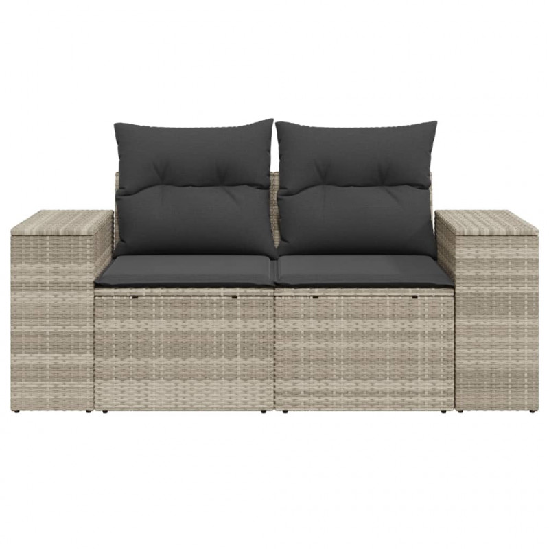 Sofa ogrodowa z poduszkami, 2-osobowa, jasnoszara, polirattan