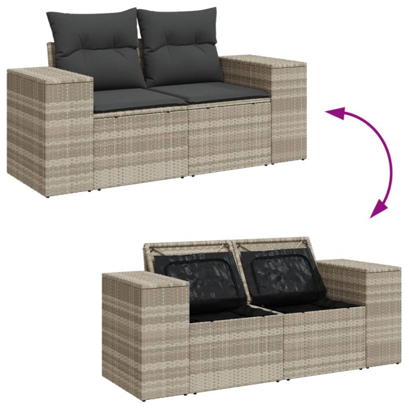 Sofa ogrodowa z poduszkami, 2-osobowa, jasnoszara, polirattan