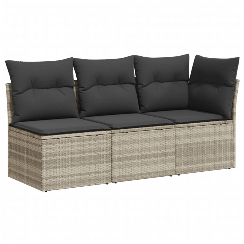 Sofa ogrodowa z poduszkami, 3-osobowa, jasnoszara, polirattan