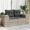Sofa ogrodowa z poduszkami, 2-osobowa, jasnoszara, polirattan