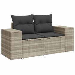 Sofa ogrodowa z poduszkami, 2-osobowa, jasnoszara, polirattan