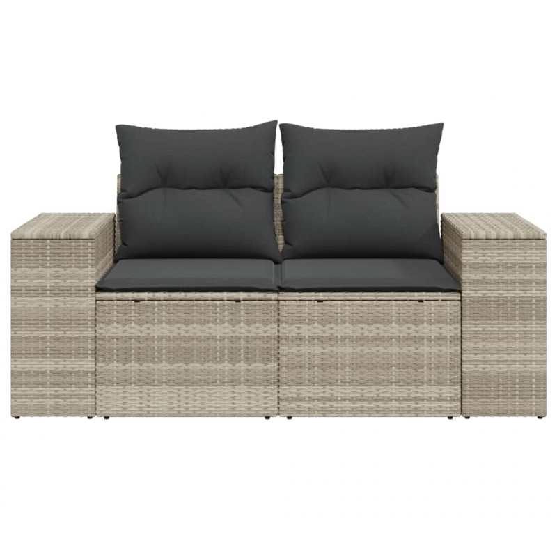 Sofa ogrodowa z poduszkami, 2-osobowa, jasnoszara, polirattan
