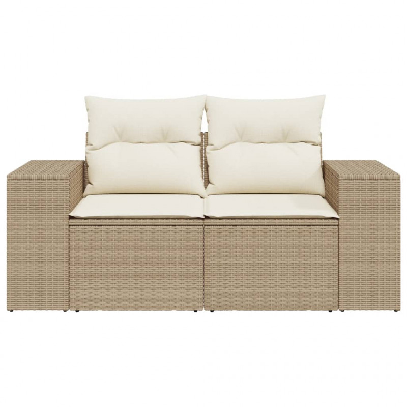 Sofa ogrodowa z poduszkami, 2-osobowa, beż, polirattan