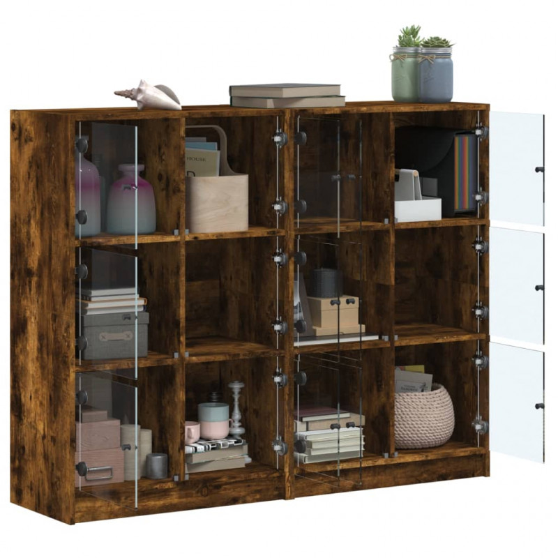 Biblioteczka z drzwiczkami, przydymiony dąb, 136x37x109 cm