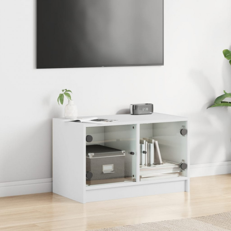 Szafka TV ze szklanymi drzwiami, biała, 68x37x42 cm