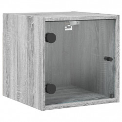 Szafka nocna, szklane drzwi, szary dąb sonoma, 35x37x35 cm