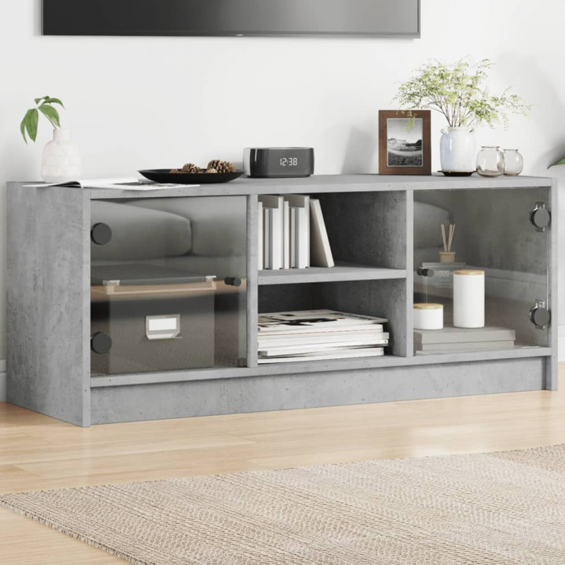 Szafka TV ze szklanymi drzwiami, szarość betonu, 102x37x42 cm