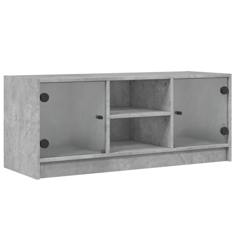 Szafka TV ze szklanymi drzwiami, szarość betonu, 102x37x42 cm