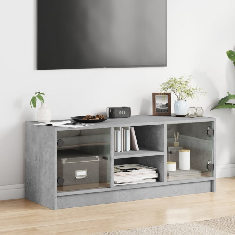 Szafka TV ze szklanymi drzwiami, szarość betonu, 102x37x42 cm