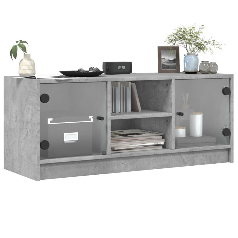 Szafka TV ze szklanymi drzwiami, szarość betonu, 102x37x42 cm