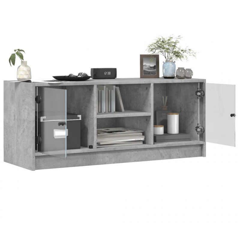 Szafka TV ze szklanymi drzwiami, szarość betonu, 102x37x42 cm