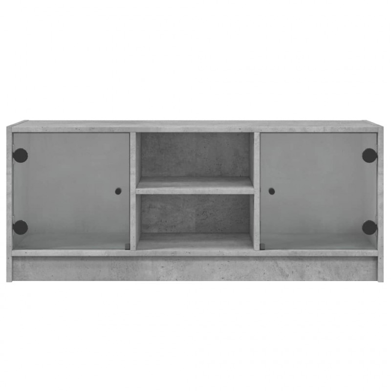 Szafka TV ze szklanymi drzwiami, szarość betonu, 102x37x42 cm