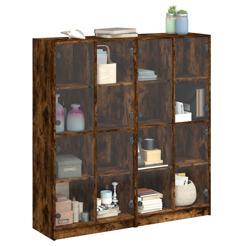 Biblioteczka z drzwiczkami, przydymiony dąb, 136x37x142 cm