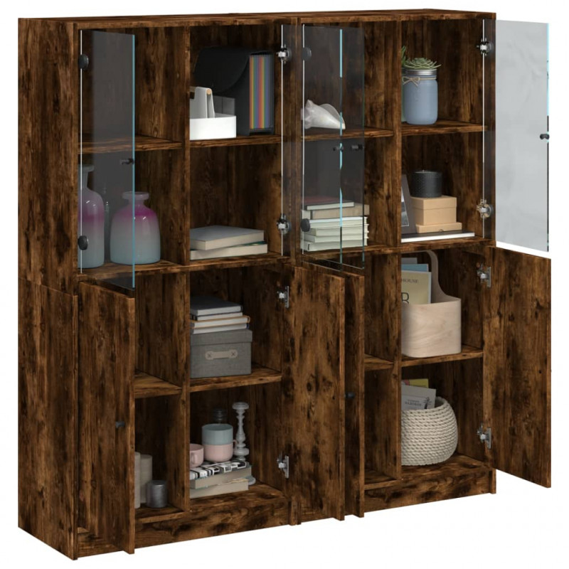 Biblioteczka z drzwiczkami, przydymiony dąb, 136x37x142 cm