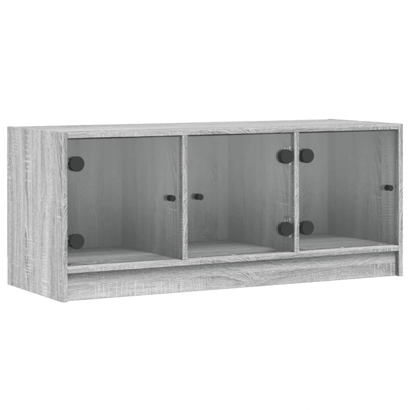 Szafka TV ze szklanymi drzwiami, szary dąb sonoma, 102x37x42 cm