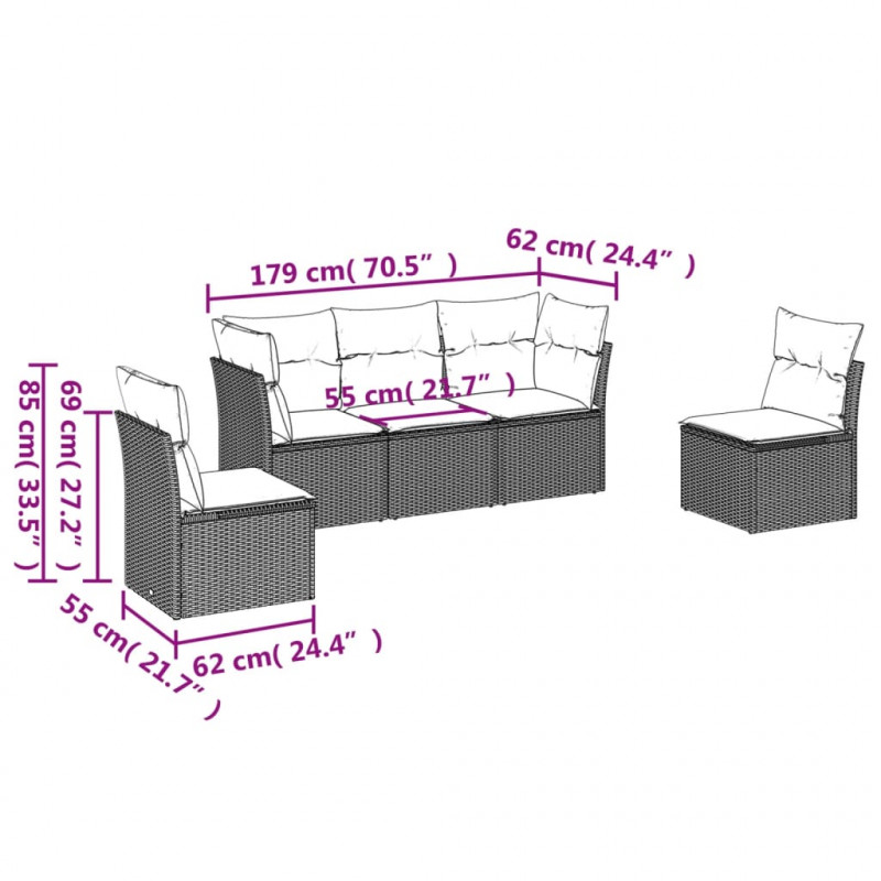 5-cz. zestaw mebli ogrodowych z poduszkami, brązowy, polirattan