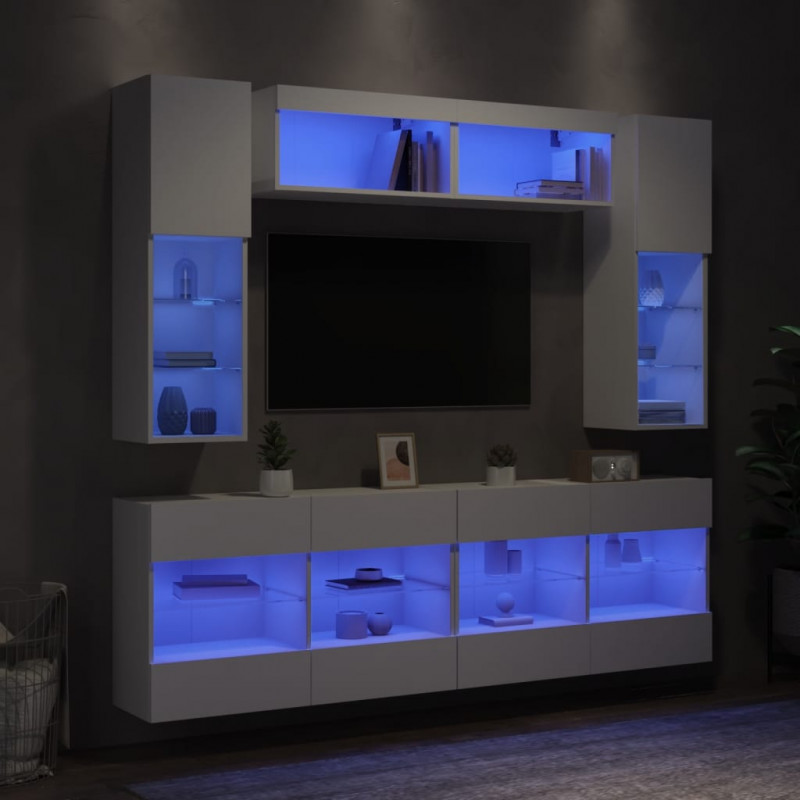 6-cz. zestaw szafek TV z oświetleniem LED, biały