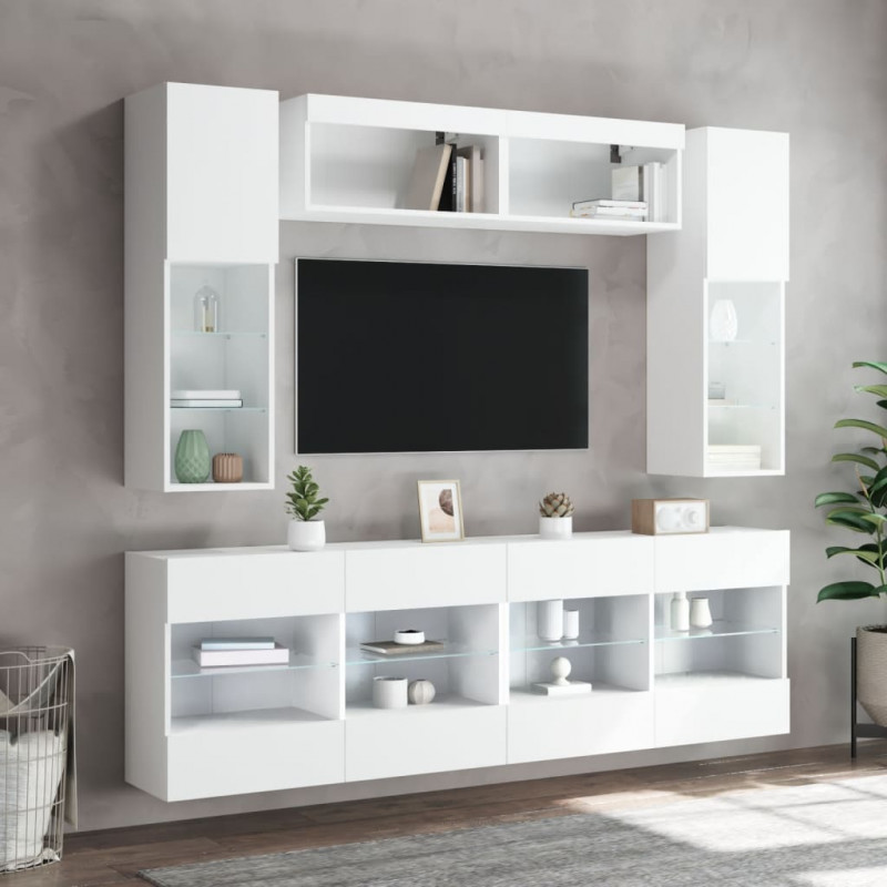 6-cz. zestaw szafek TV z oświetleniem LED, biały