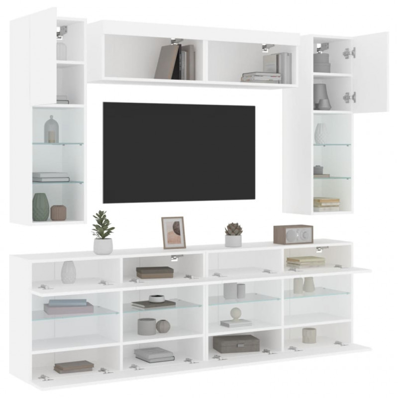 6-cz. zestaw szafek TV z oświetleniem LED, biały