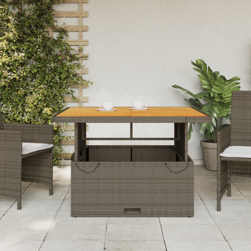 Stół ogrodowy, szary, 110x110x71 cm, polirattan i akacja